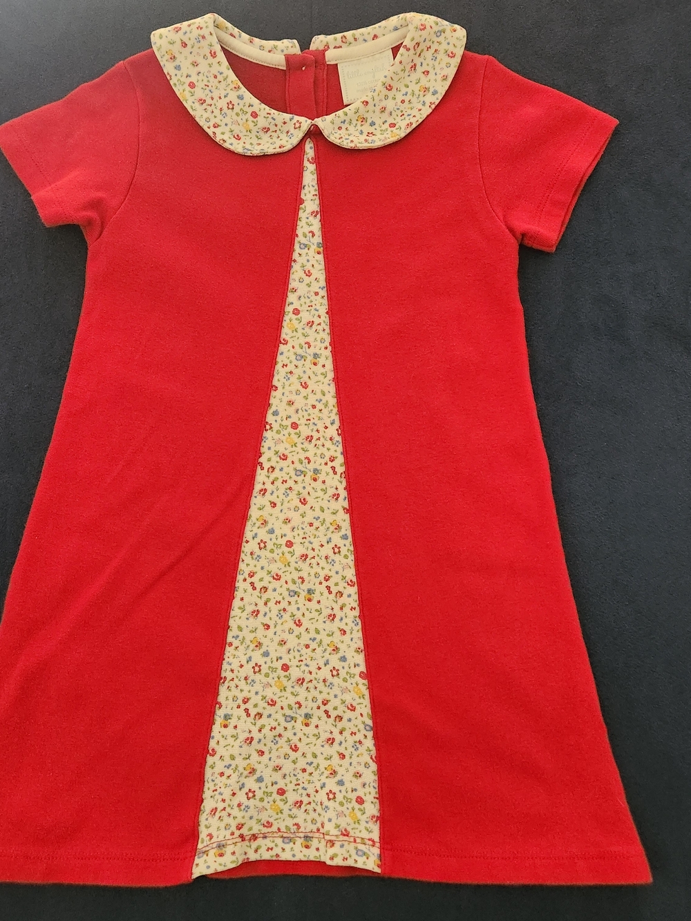 Little English Red Dress with Floral Peter Pan Collar Size 6